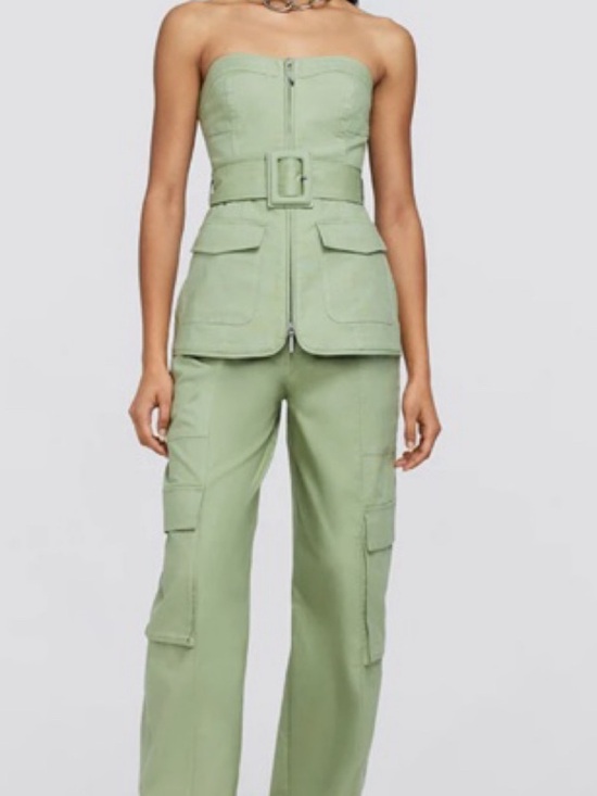 Simkhai Pants - Strapless Belted Cargo Jumpsuit Set in Sage Green